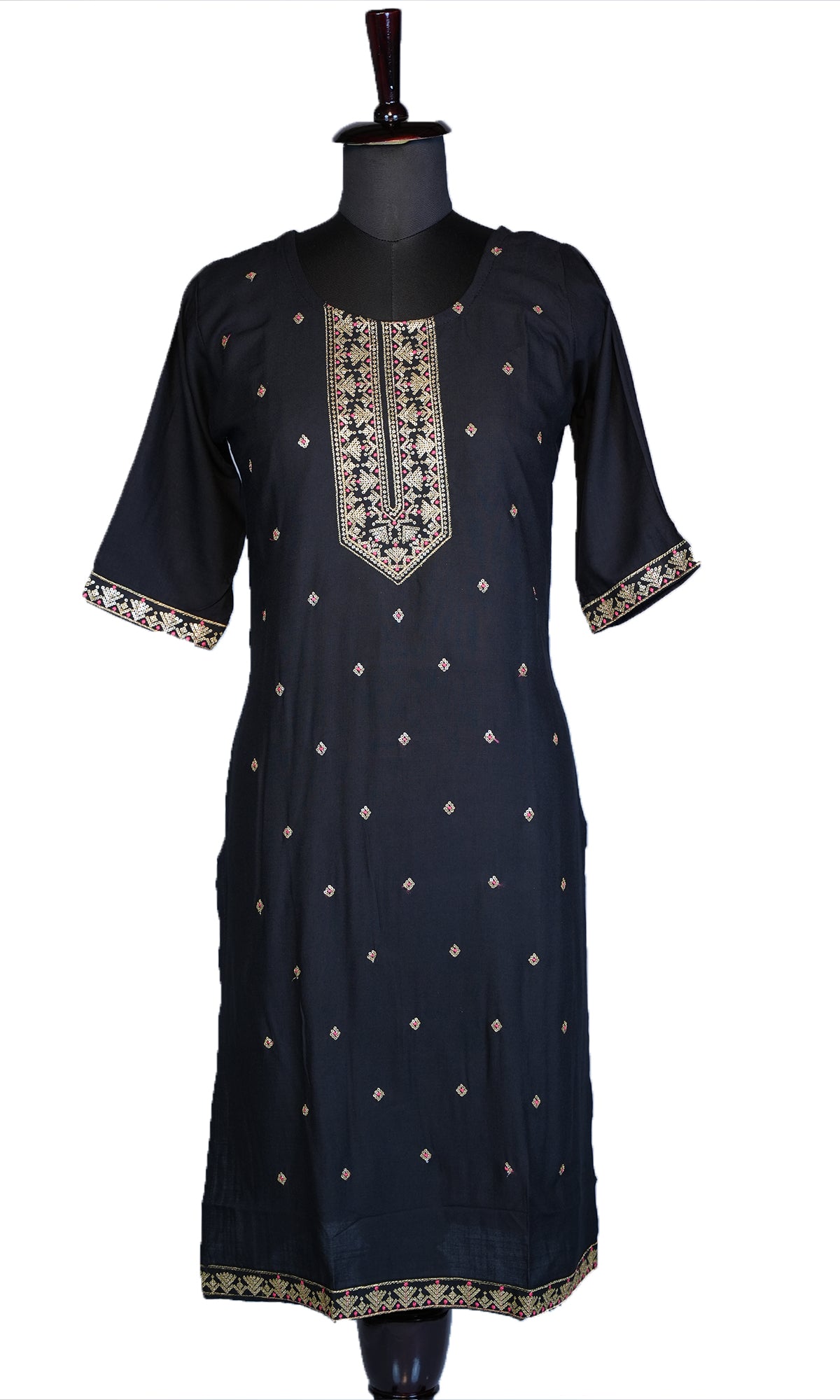 Rayon Slub Kurti with Sequin Neck Design