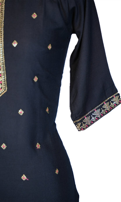 Rayon Slub Kurti with Sequin Neck Design