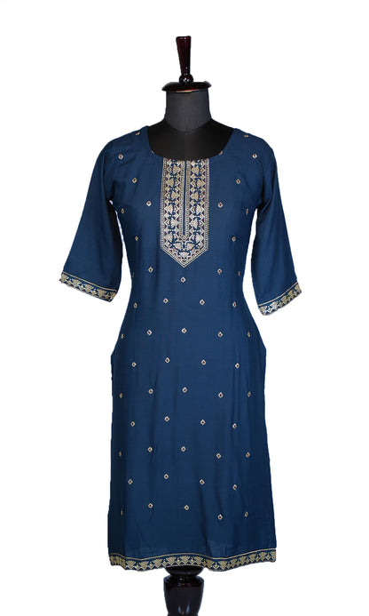 Rayon Slub Kurti with Sequin Neck Design