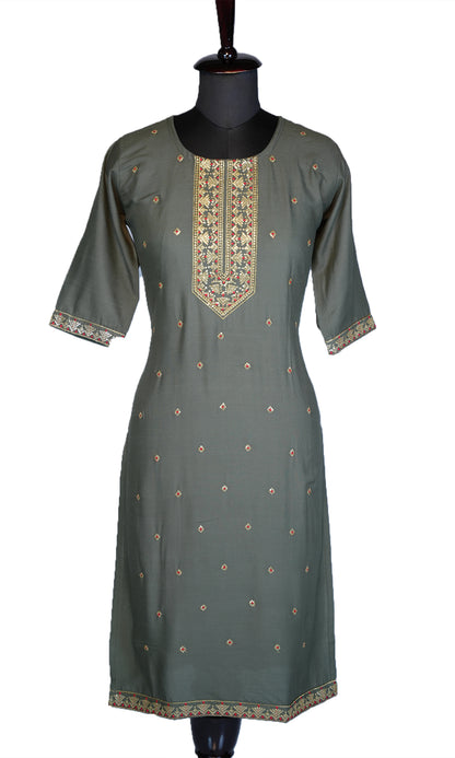 Rayon Slub Kurti with Sequin Neck Design