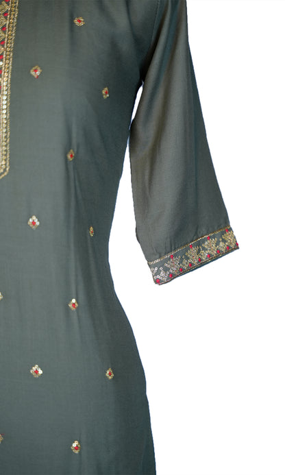 Rayon Slub Kurti with Sequin Neck Design