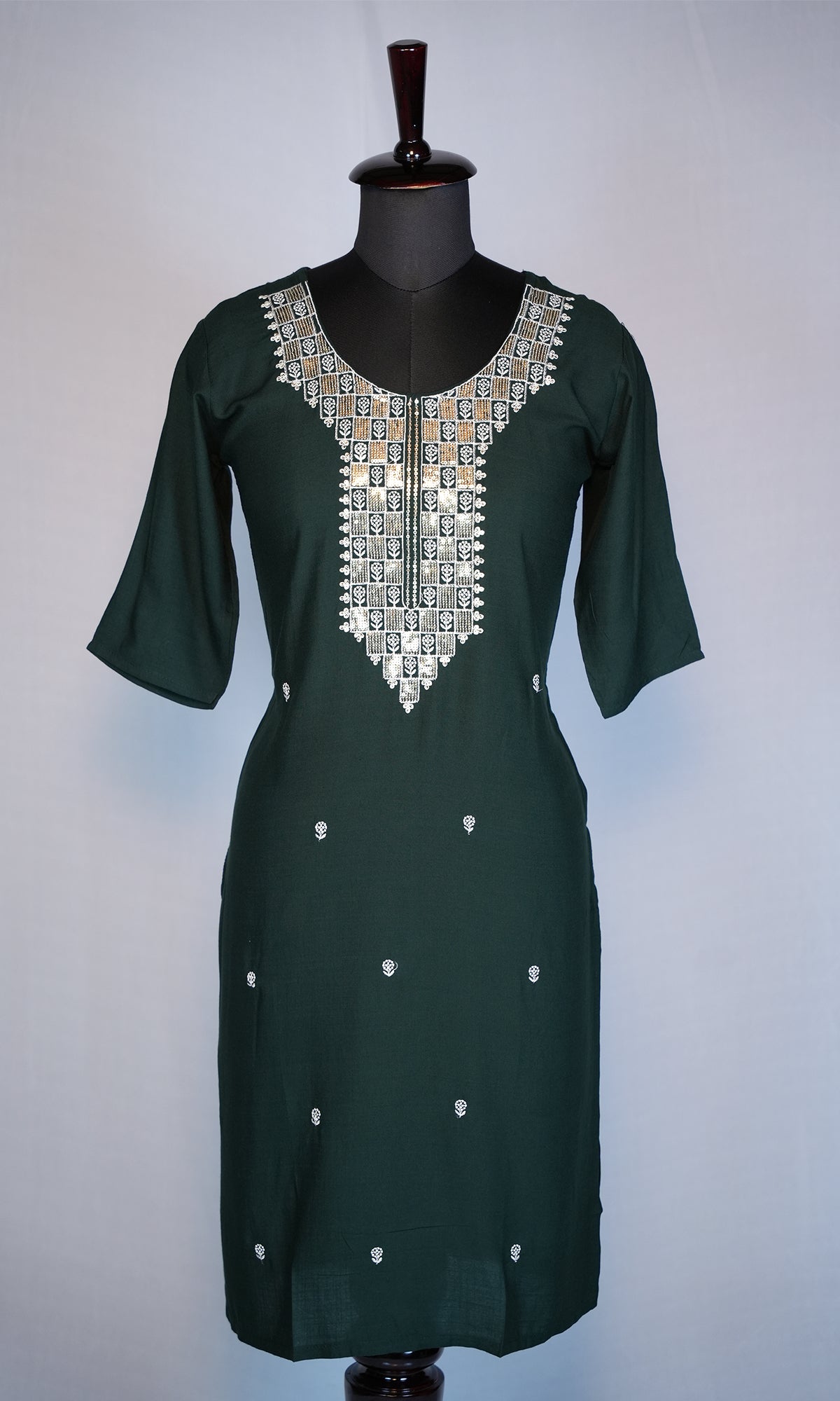 Rayon Slub Kurti with Sequin Neck Design