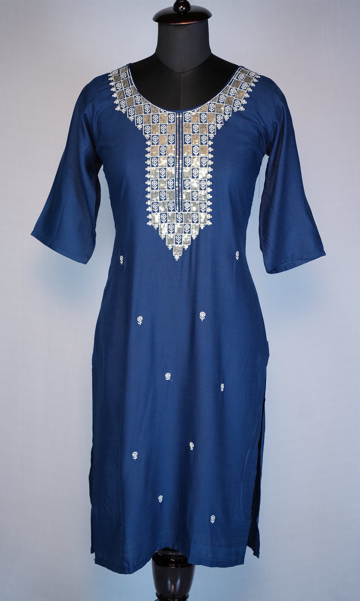 Rayon Slub Kurti with Sequin Neck Design