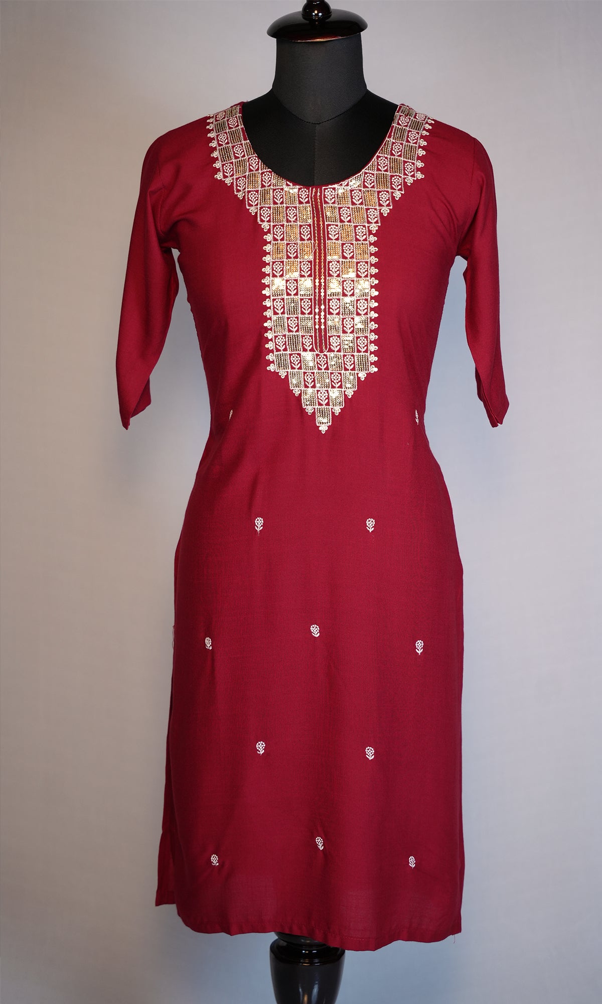 Rayon Slub Kurti with Sequin Neck Design