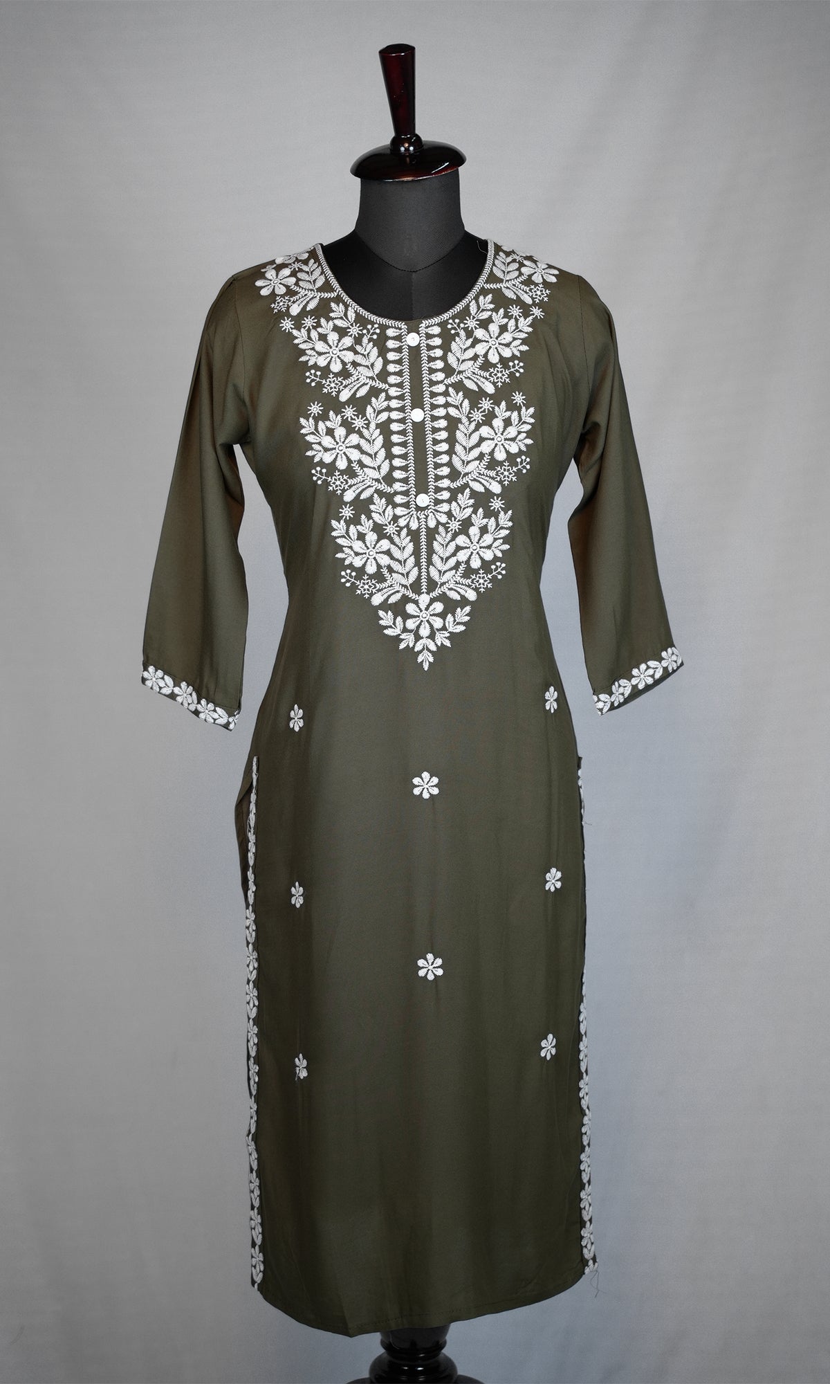 Rayon Kurti with Embroidered Neck Design