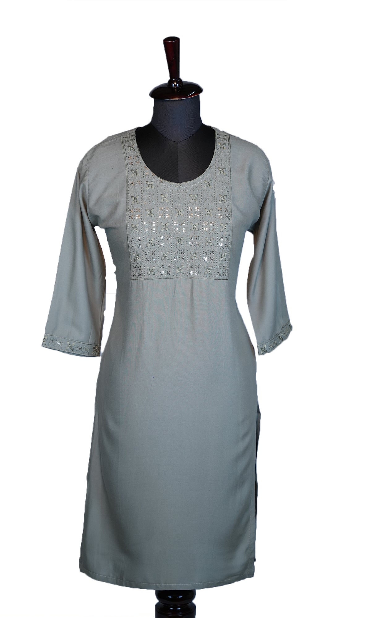 Rayon Kurti with Sequin and Embroidered Neck Work