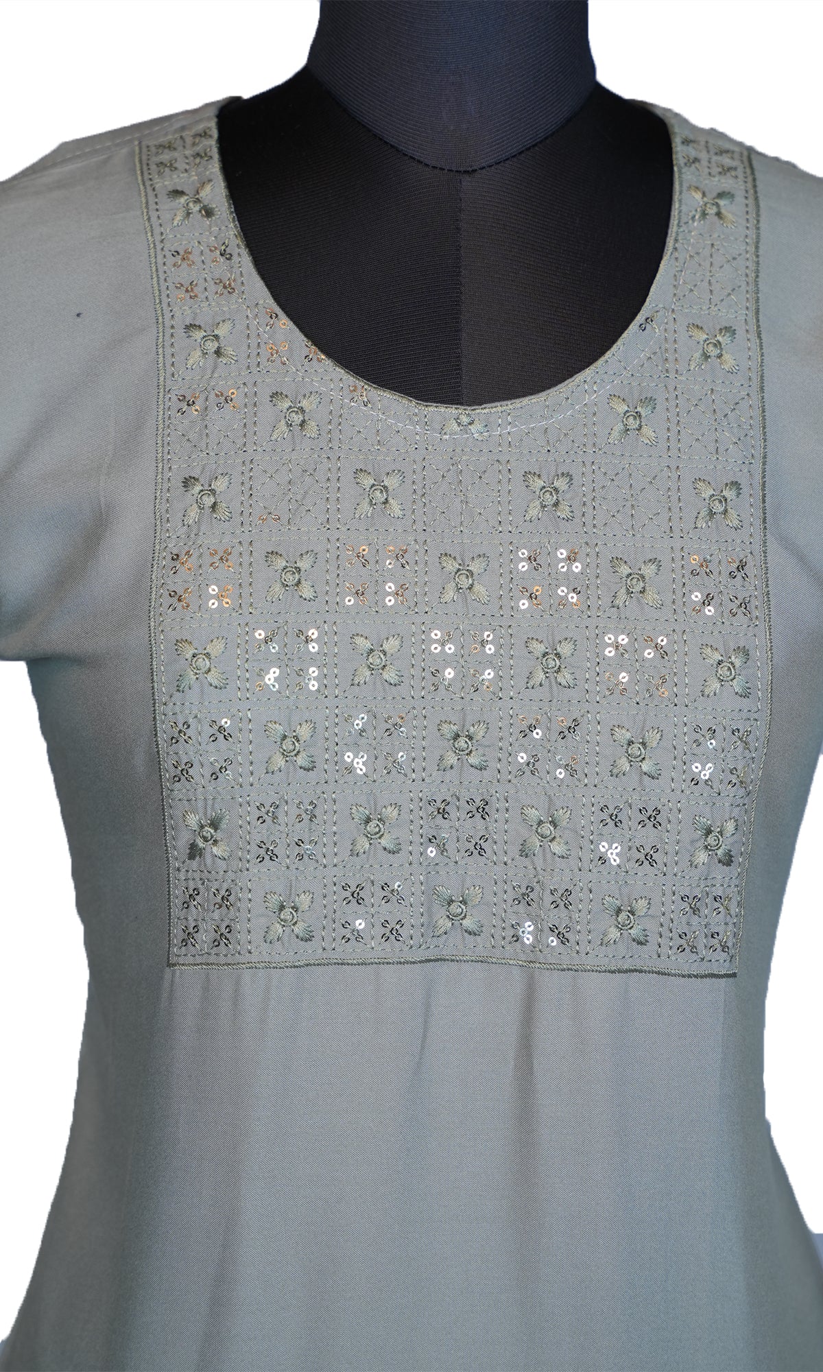 Rayon Kurti with Sequin and Embroidered Neck Work