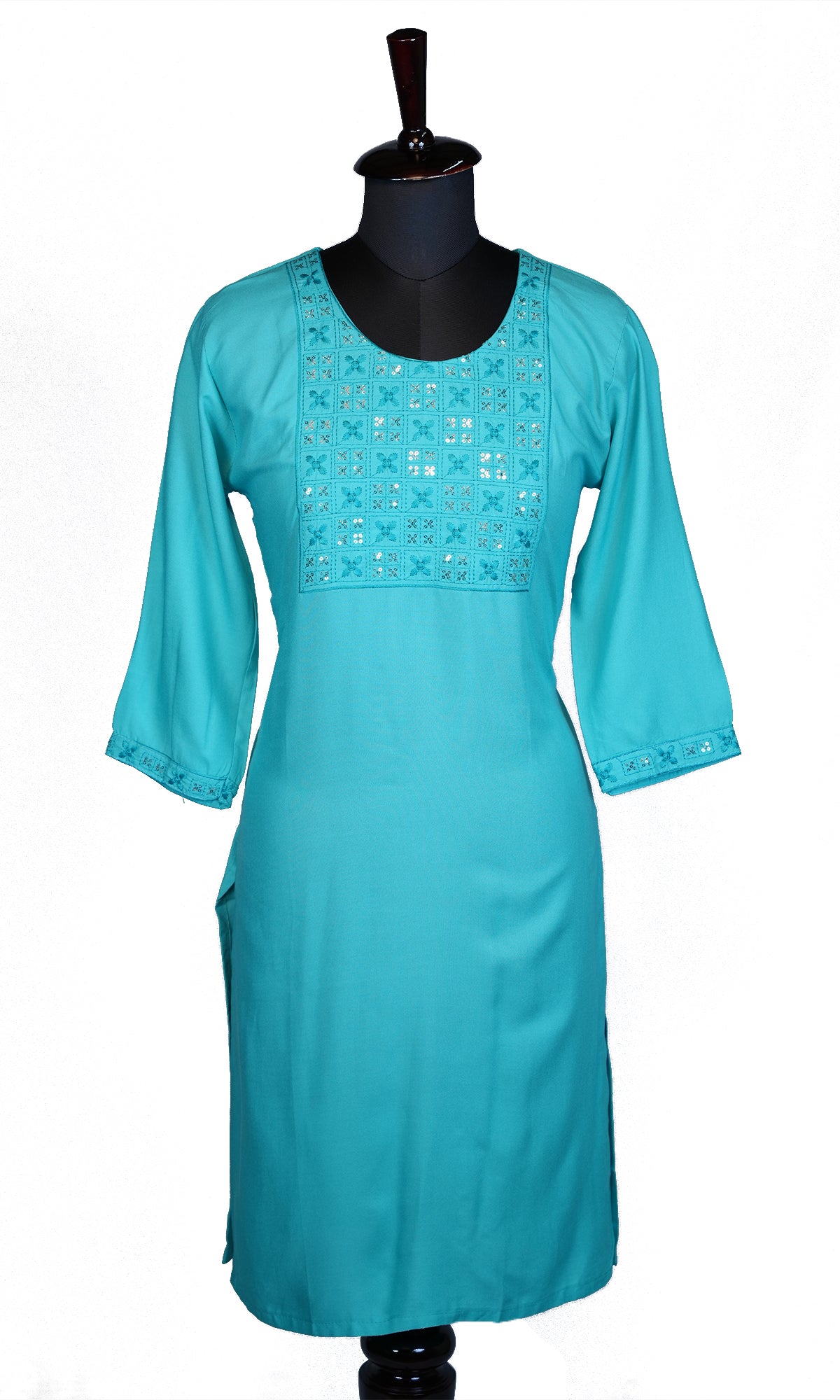 Rayon Kurti with Sequin and Embroidered Neck Work