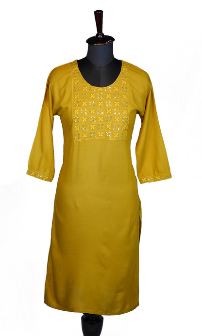 Rayon Kurti with Sequin and Embroidered Neck Work