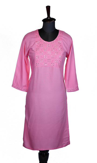 Rayon Kurti with Sequin and Embroidered Neck Work