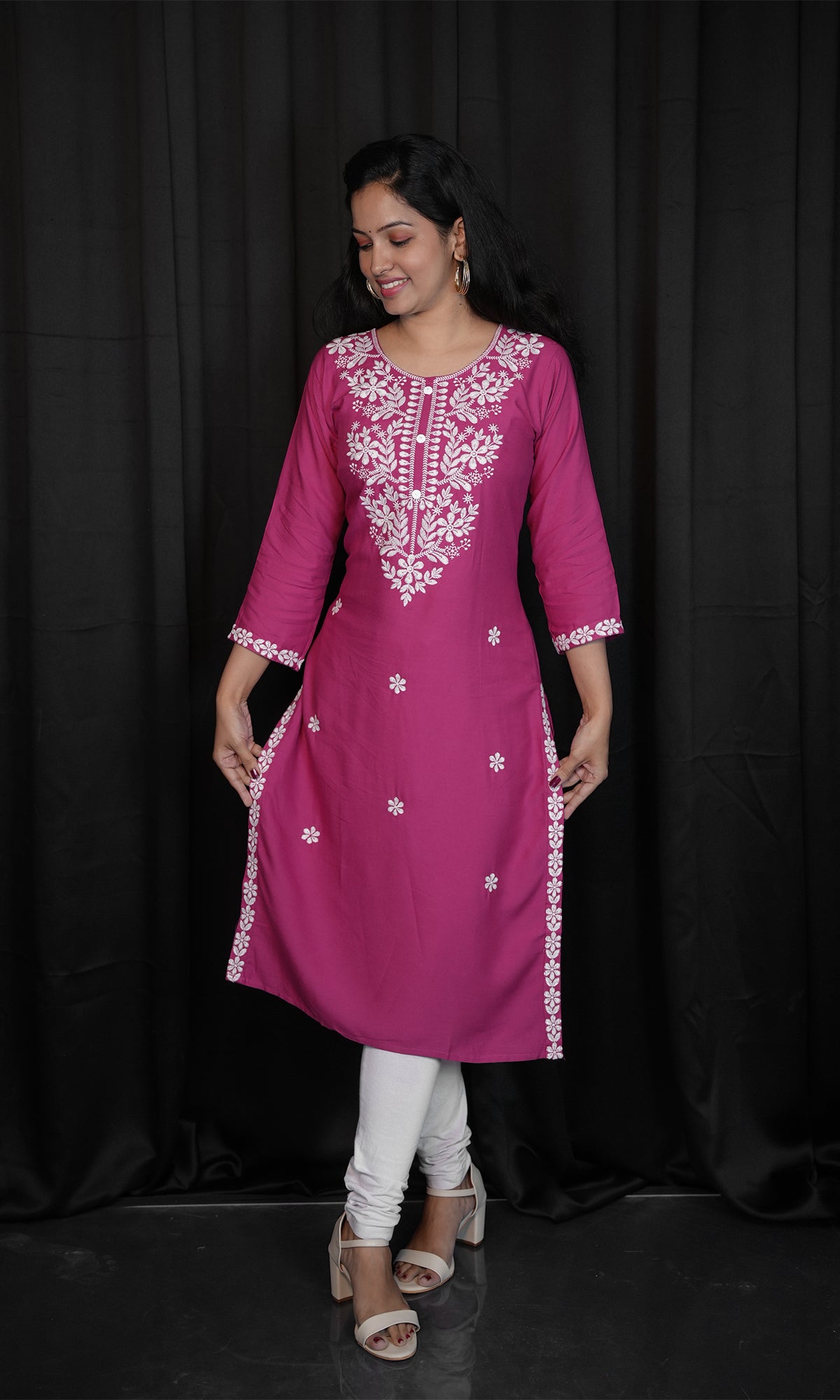 Rayon Kurti with Embroidered Neck Design