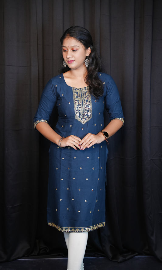 Rayon Slub Kurti with Sequin Neck Design