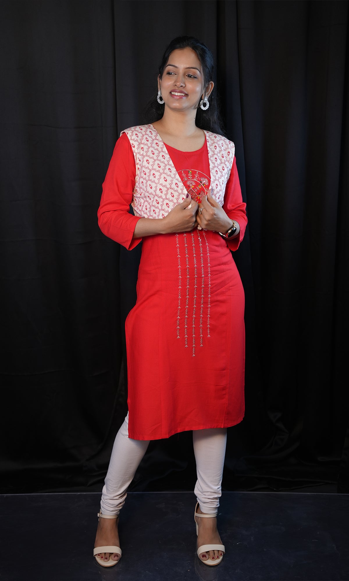 Rayon Sequin Work Kurti with Cotton Blended Koti