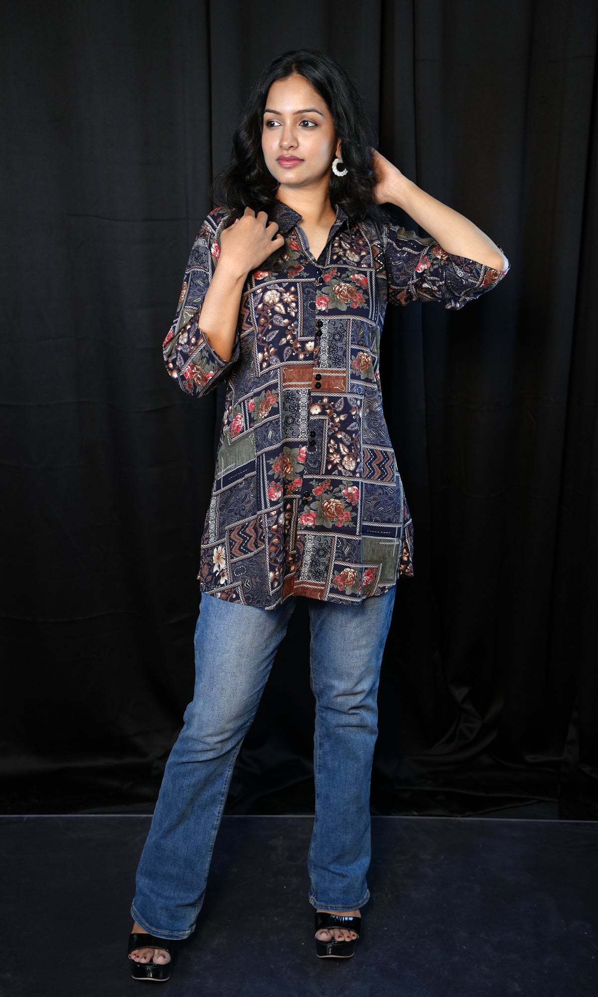 Rayon Printed Short Kurti with Johnny Collar