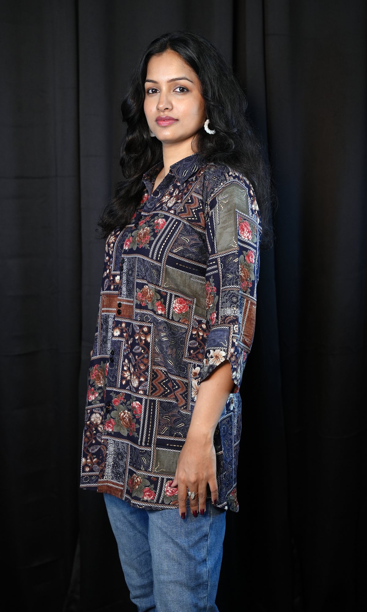 Rayon Printed Short Kurti with Johnny Collar