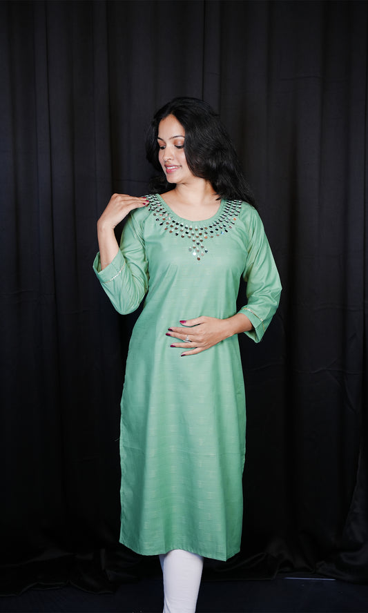 Rayon Blend Kurti with Mirror Worked Neck