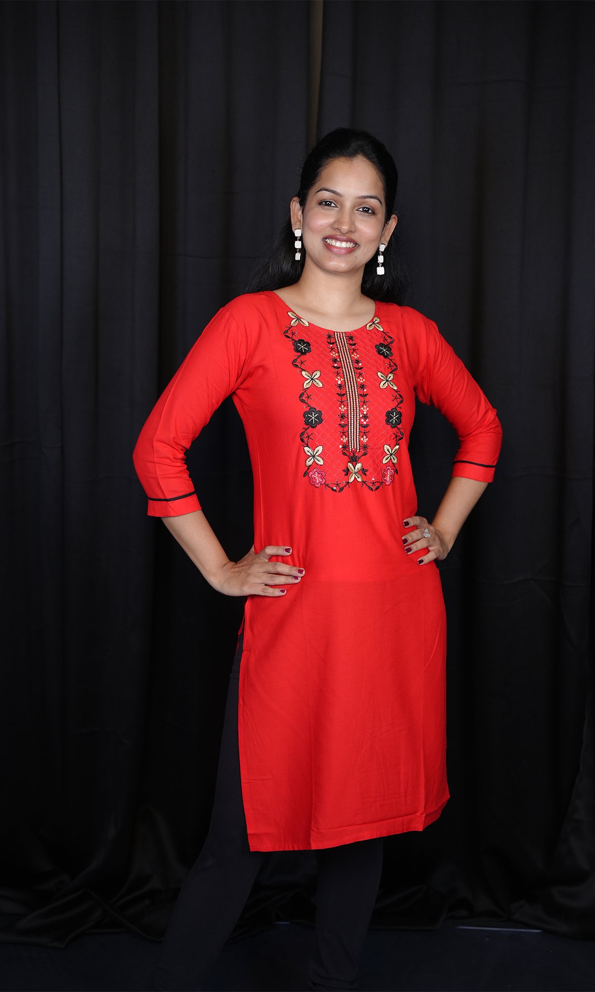 Rayon Kurti with Neck Embroidery