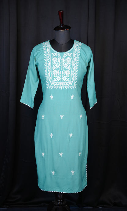 Rayon Cotton Kurti with Neck Embroidery