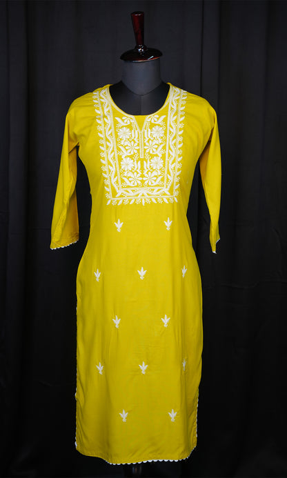 Rayon Cotton Kurti with Neck Embroidery