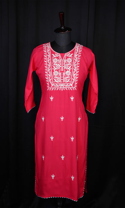 Rayon Cotton Kurti with Neck Embroidery