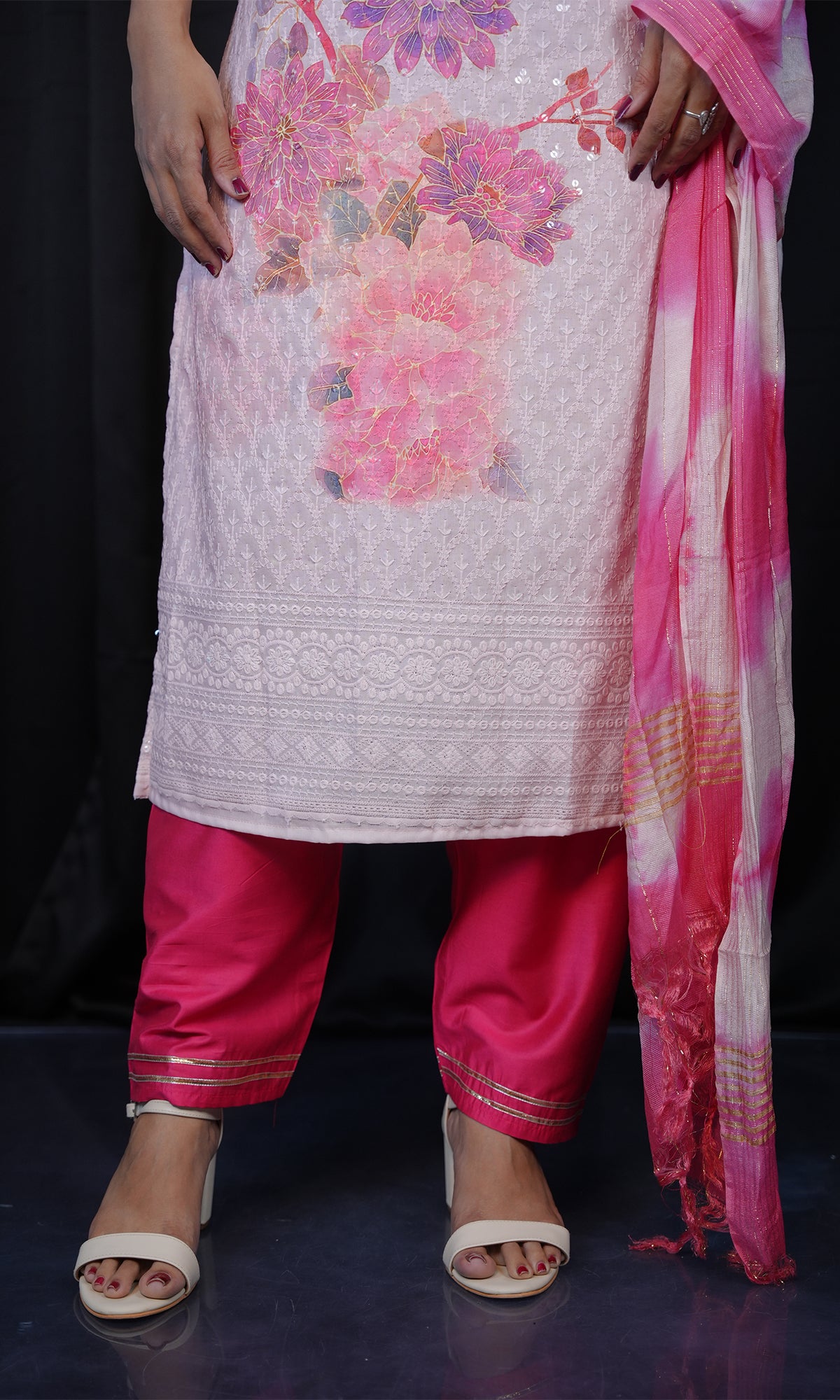 Chikankari Suit Set with Digital Print Kurti