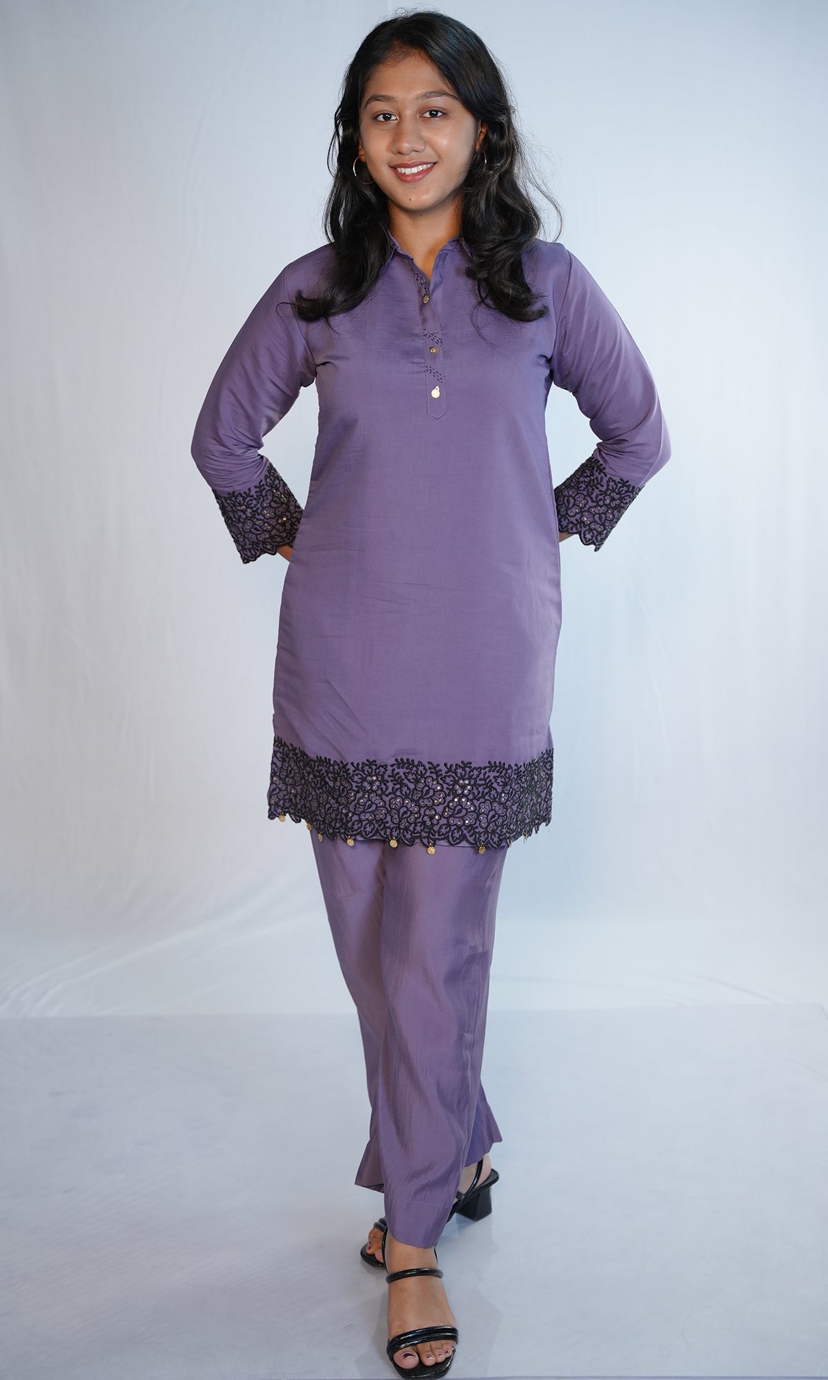 Simple Co-ord Set with Embroidery Work Kurti