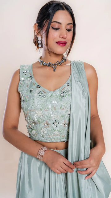 Draped Skirt Crop Top Set