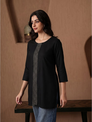 Elegant Embellished Short Kurti Round Neck