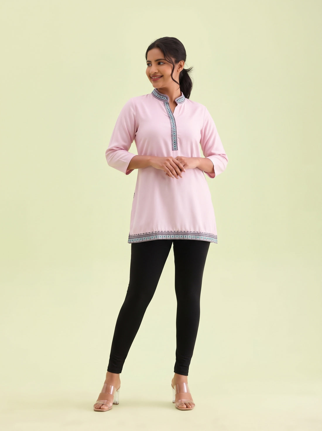 Embroidered Neck Collar Short Kurti