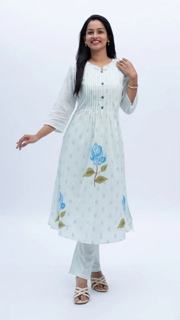 Floral Co-ord Set with Notch Neck & 3/4 Sleeves