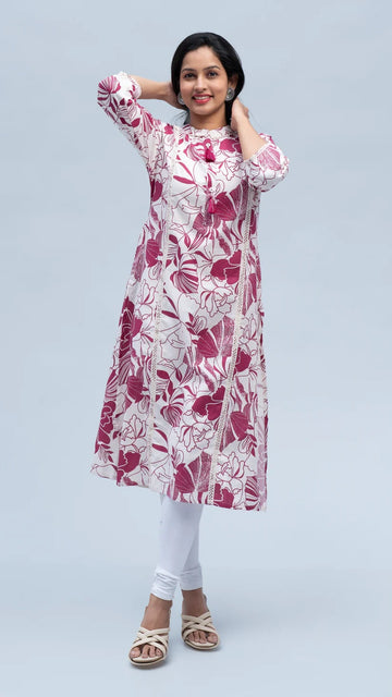 Floral Printed Mandarin Collar Kurti