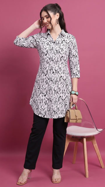 Collared Neck Printed Short Kurti