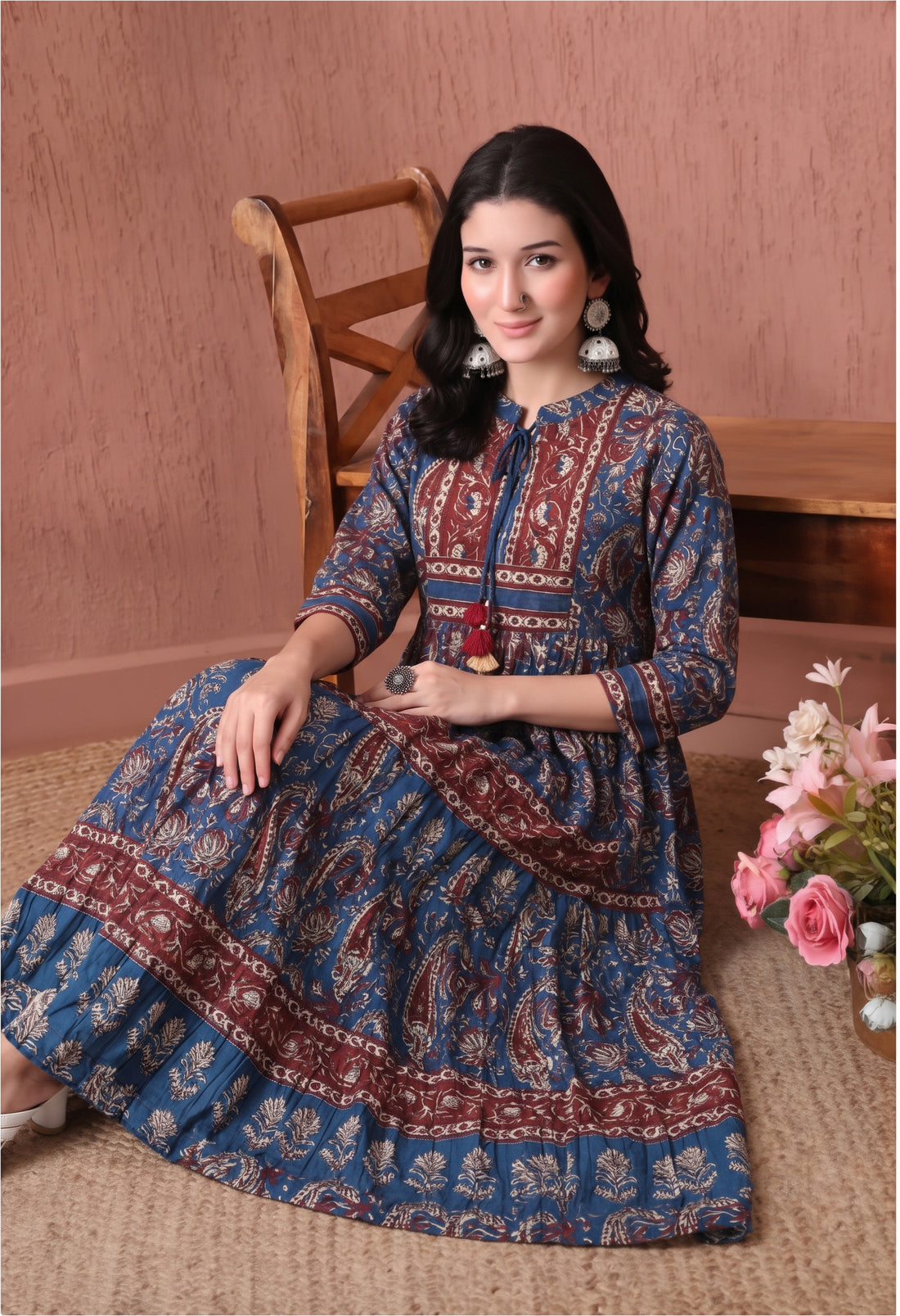 Ethnic Printed Flared Long Dress