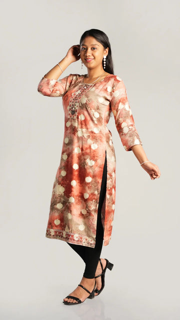 Abstract Print Straight Kurta with Decorative Panel