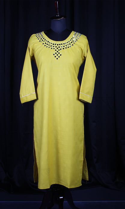 Rayon Blend Kurti with Mirror Worked Neck