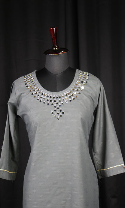 Rayon Blend Kurti with Mirror Worked Neck