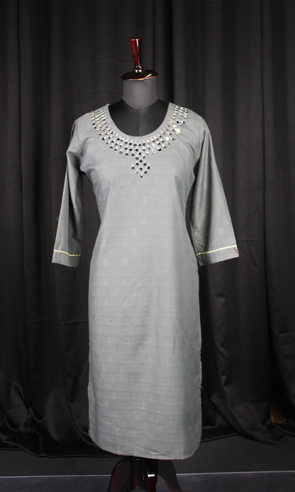 Rayon Blend Kurti with Mirror Worked Neck