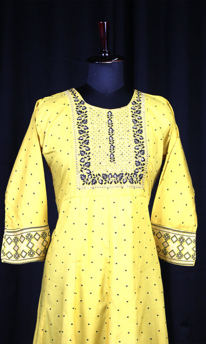 Rayon Ghera with Embroidery and Sequin Designed Neck