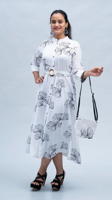 Floral Print Belted Indo-Western Midi Dress