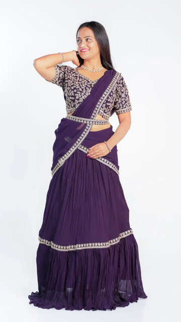 Embroidered Lehenga Saree Set