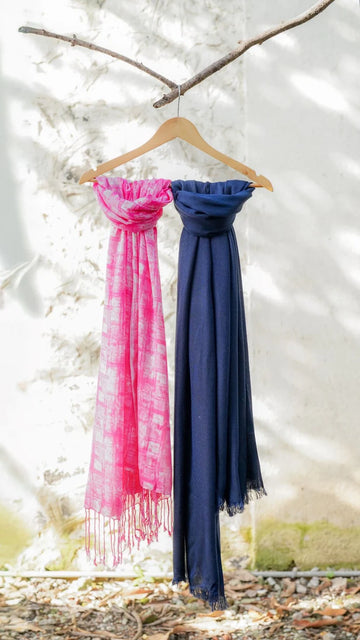 Pink Printed & Navy Solid Scarves Set of 2