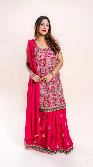 Embroidered Sleeveless Sharara Set with Dupatta