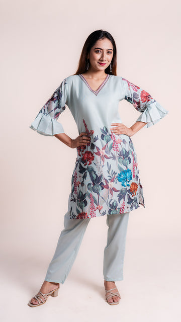Flower Print V-Neck Co-ord Set