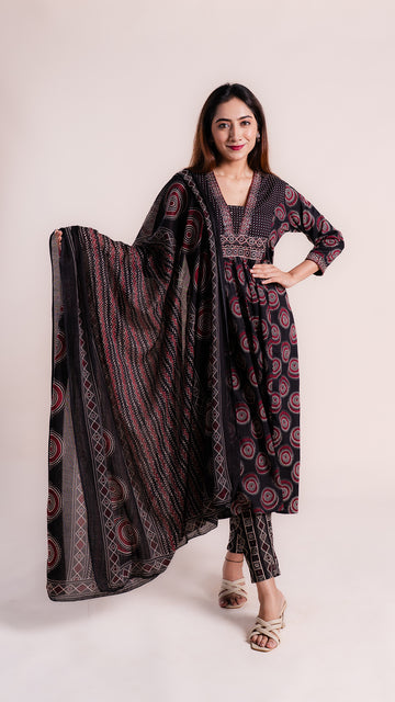 Ethnic Printed Flared Kurta Pant Set with Dupatta