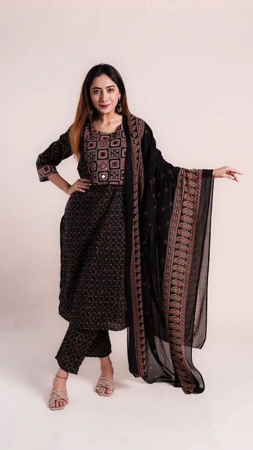 Printed Square Neck Kurta Set with Dupatta